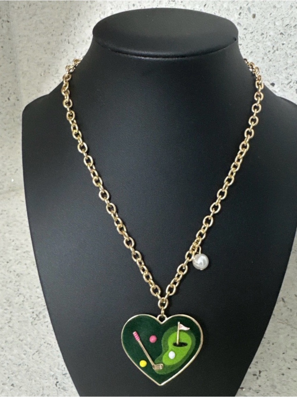 NEW Betsey Johnson Gold Plated Heart Golf Pendant And Pearl Necklace NWT
